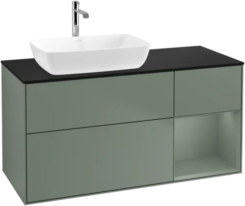 VILLEROY BOCH Finion Vanity unit, with lighting, 3 pull-out compartments, 1200 x 603 x 501 mm, Olive Matt Lacquer / Olive Matt Lacquer / Glass Black Matt #F812GMGM resmi