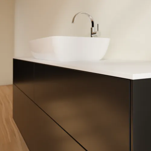 Bild von VILLEROY BOCH Finion Waschbeckenunterschrank, 4 Auszüge, 1600 x 603 x 501 mm, Black Matt Lacquer / Glass White Matt #F85100PD
