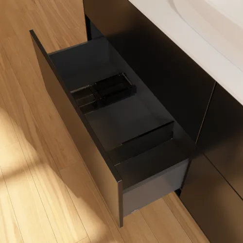 Bild von VILLEROY BOCH Finion Waschbeckenunterschrank, 4 Auszüge, 1600 x 603 x 501 mm, Black Matt Lacquer / Glass White Matt #F85100PD
