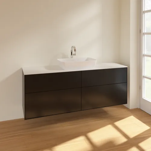 Bild von VILLEROY BOCH Finion Waschbeckenunterschrank, 4 Auszüge, 1600 x 603 x 501 mm, Black Matt Lacquer / Glass White Matt #F85100PD