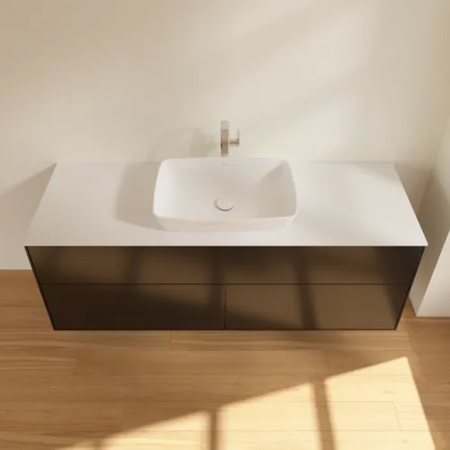 Bild von VILLEROY BOCH Finion Waschbeckenunterschrank, 4 Auszüge, 1600 x 603 x 501 mm, Black Matt Lacquer / Glass White Matt #F85100PD