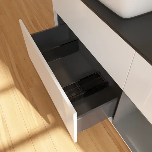 VILLEROY BOCH Finion Waschbeckenunterschrank, mit Beleuchtung, 3 Auszüge, 1200 x 603 x 501 mm, Glossy White Lacquer / Anthracite Matt Lacquer / Glass Black Matt #F812GKGF, Bild 7