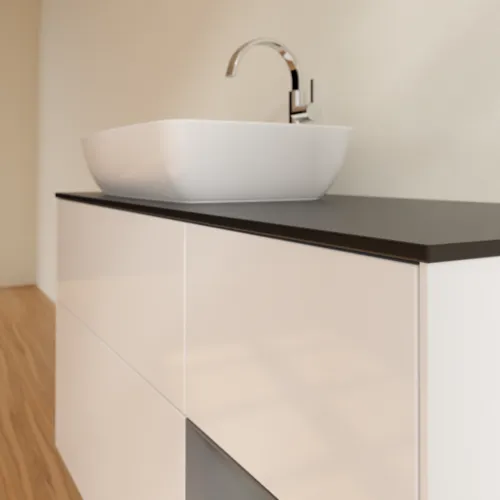 VILLEROY BOCH Finion Waschbeckenunterschrank, mit Beleuchtung, 3 Auszüge, 1200 x 603 x 501 mm, Glossy White Lacquer / Anthracite Matt Lacquer / Glass Black Matt #F812GKGF, Bild 6