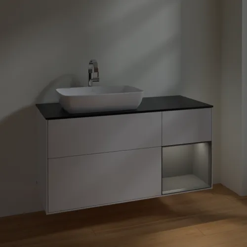 VILLEROY BOCH Finion Waschbeckenunterschrank, mit Beleuchtung, 3 Auszüge, 1200 x 603 x 501 mm, Glossy White Lacquer / Anthracite Matt Lacquer / Glass Black Matt #F812GKGF, Bild 5