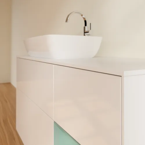 Bild von VILLEROY BOCH Finion Waschbeckenunterschrank, mit Beleuchtung, 3 Auszüge, 1200 x 603 x 501 mm, Glossy White Lacquer / Olive Matt Lacquer / Glass White Matt #F811GMGF