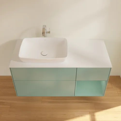 Obrázek VILLEROY BOCH Toaletní skříňka Finion, s osvětlením, 3 výsuvy, 1200 x 603 x 501 mm, olivově matný lak / olivově matný lak / sklo bílé matné #F811GMGM