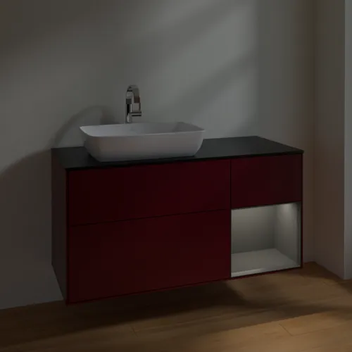 Bild von VILLEROY BOCH Finion Waschbeckenunterschrank, mit Beleuchtung, 3 Auszüge, 1200 x 603 x 501 mm, Peony Matt Lacquer / Anthracite Matt Lacquer / Glass Black Matt #F812GKHB