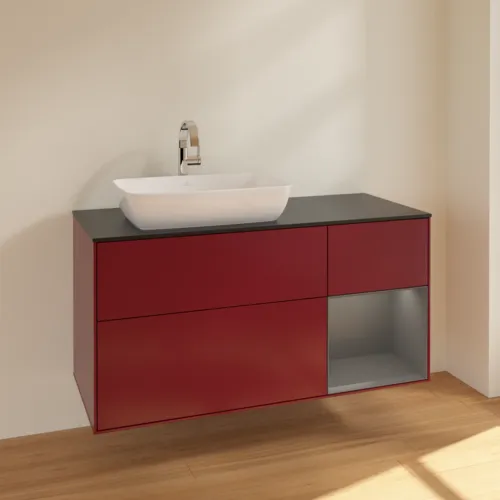 Bild von VILLEROY BOCH Finion Waschbeckenunterschrank, mit Beleuchtung, 3 Auszüge, 1200 x 603 x 501 mm, Peony Matt Lacquer / Anthracite Matt Lacquer / Glass Black Matt #F812GKHB