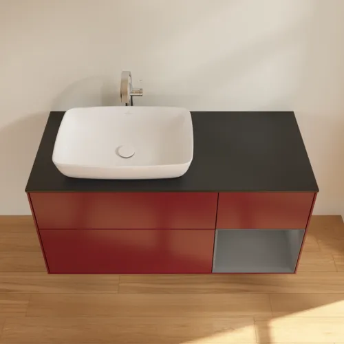 Bild von VILLEROY BOCH Finion Waschbeckenunterschrank, mit Beleuchtung, 3 Auszüge, 1200 x 603 x 501 mm, Peony Matt Lacquer / Anthracite Matt Lacquer / Glass Black Matt #F812GKHB