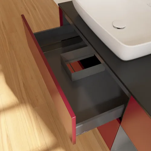 Bild von VILLEROY BOCH Finion Waschbeckenunterschrank, mit Beleuchtung, 3 Auszüge, 1200 x 603 x 501 mm, Peony Matt Lacquer / Anthracite Matt Lacquer / Glass Black Matt #F812GKHB