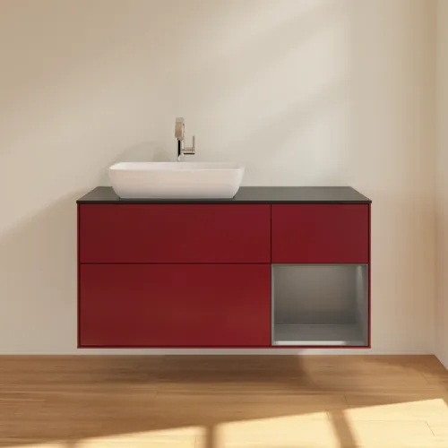 Bild von VILLEROY BOCH Finion Waschbeckenunterschrank, mit Beleuchtung, 3 Auszüge, 1200 x 603 x 501 mm, Peony Matt Lacquer / Anthracite Matt Lacquer / Glass Black Matt #F812GKHB