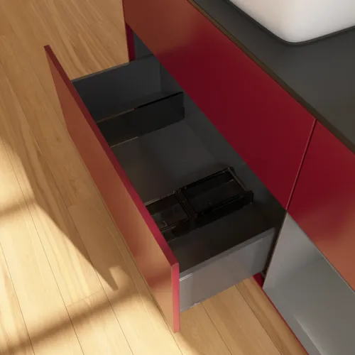 Bild von VILLEROY BOCH Finion Waschbeckenunterschrank, mit Beleuchtung, 3 Auszüge, 1200 x 603 x 501 mm, Peony Matt Lacquer / Anthracite Matt Lacquer / Glass Black Matt #F812GKHB