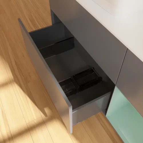 VILLEROY BOCH Finion Waschbeckenunterschrank, mit Beleuchtung, 3 Auszüge, 1200 x 603 x 501 mm, Anthracite Matt Lacquer / Olive Matt Lacquer / Glass White Matt #F811GMGK, Bild 7