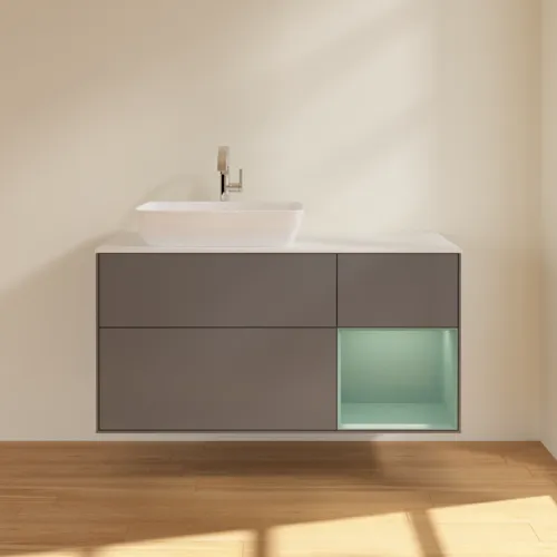 VILLEROY BOCH Finion Waschbeckenunterschrank, mit Beleuchtung, 3 Auszüge, 1200 x 603 x 501 mm, Anthracite Matt Lacquer / Olive Matt Lacquer / Glass White Matt #F811GMGK, Bild 3