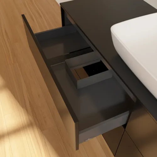 Bild von VILLEROY BOCH Finion Waschbeckenunterschrank, 4 Auszüge, 1600 x 603 x 501 mm, Black Matt Lacquer / Glass Black Matt #F85200PD