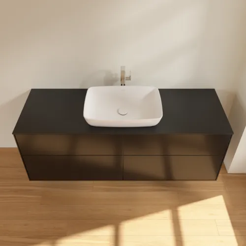 Bild von VILLEROY BOCH Finion Waschbeckenunterschrank, 4 Auszüge, 1600 x 603 x 501 mm, Black Matt Lacquer / Glass Black Matt #F85200PD