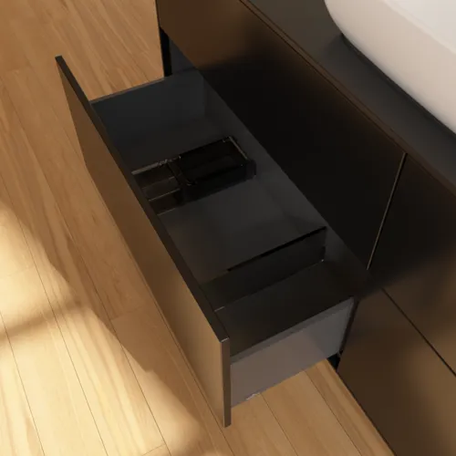 Bild von VILLEROY BOCH Finion Waschbeckenunterschrank, 4 Auszüge, 1600 x 603 x 501 mm, Black Matt Lacquer / Glass Black Matt #F85200PD