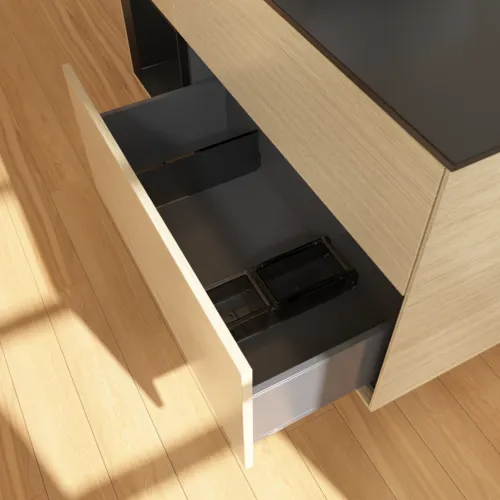 Bild von VILLEROY BOCH Finion Waschbeckenunterschrank, mit Beleuchtung, 3 Auszüge, 1200 x 603 x 501 mm, Oak Veneer / Black Matt Lacquer / Glass Black Matt #F822PDPC