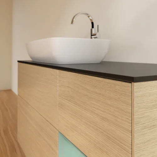 Bild von VILLEROY BOCH Finion Waschbeckenunterschrank, mit Beleuchtung, 3 Auszüge, 1200 x 603 x 501 mm, Oak Veneer / Olive Matt Lacquer / Glass Black Matt #F812GMPC
