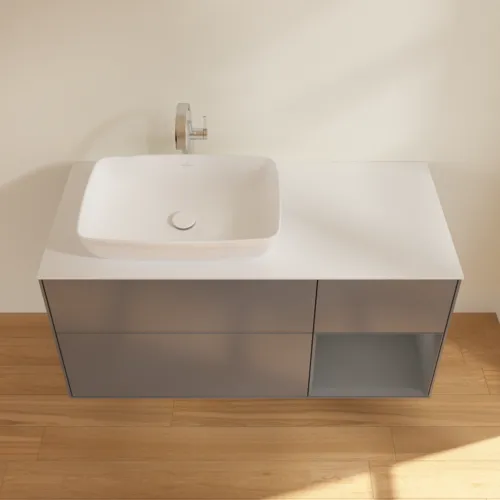 Obrázek VILLEROY BOCH Toaletní skříňka Finion, s osvětlením, 3 výsuvy, 1200 x 603 x 501 mm, antracit matný lak / antracit matný lak / sklo bílé matné #F811GKGK