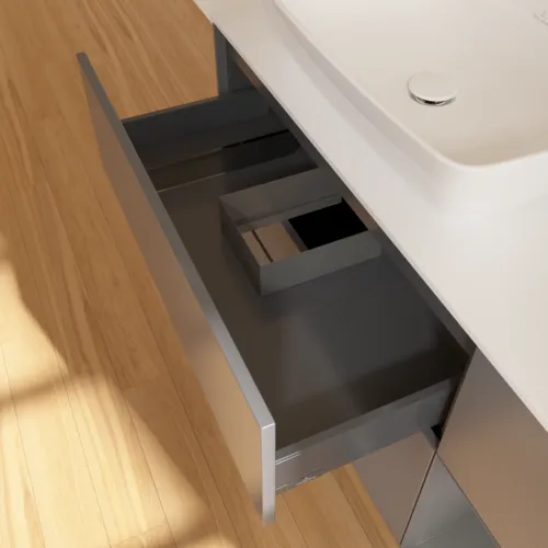 Obrázek VILLEROY BOCH Toaletní skříňka Finion, s osvětlením, 3 výsuvy, 1200 x 603 x 501 mm, antracit matný lak / antracit matný lak / sklo bílé matné #F811GKGK