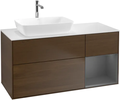 VILLEROY BOCH Finion Vanity unit, with lighting, 3 pull-out compartments, 1200 x 603 x 501 mm, Walnut Veneer / Anthracite Matt Lacquer / Glass White Matt #F811GKGN resmi