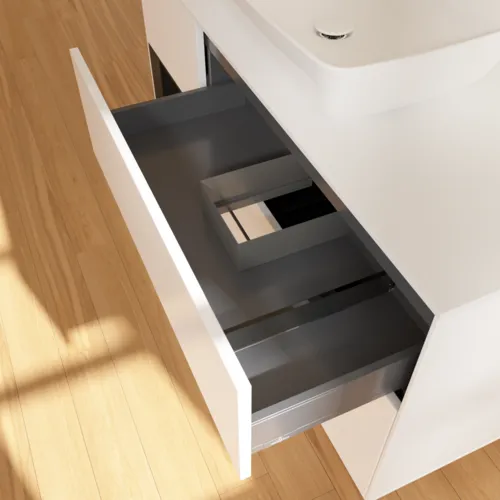 VILLEROY BOCH Finion Waschbeckenunterschrank, mit Beleuchtung, 3 Auszüge, 1200 x 603 x 501 mm, White Matt Lacquer / Black Matt Lacquer / Glass White Matt #F821PDMT, Bild 8