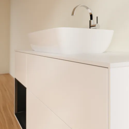 VILLEROY BOCH Finion Waschbeckenunterschrank, mit Beleuchtung, 3 Auszüge, 1200 x 603 x 501 mm, White Matt Lacquer / Black Matt Lacquer / Glass White Matt #F821PDMT, Bild 6
