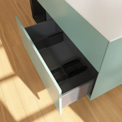 VILLEROY BOCH Finion Waschbeckenunterschrank, mit Beleuchtung, 3 Auszüge, 1200 x 603 x 501 mm, Olive Matt Lacquer / Black Matt Lacquer / Glass White Matt #F821PDGM, Bild 7
