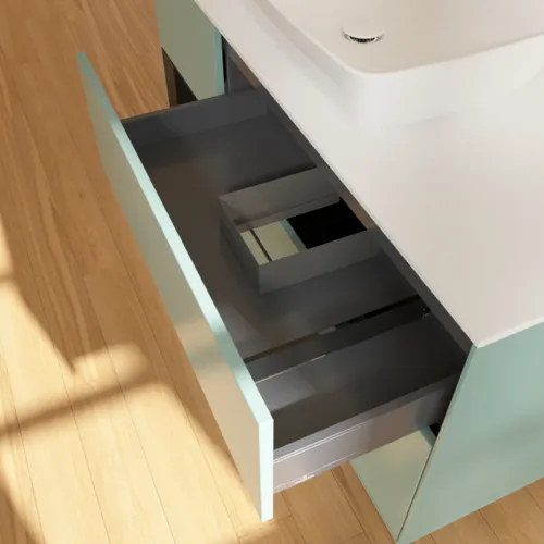 VILLEROY BOCH Finion Waschbeckenunterschrank, mit Beleuchtung, 3 Auszüge, 1200 x 603 x 501 mm, Olive Matt Lacquer / Black Matt Lacquer / Glass White Matt #F821PDGM, Bild 8