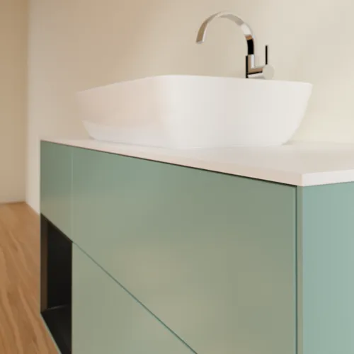 VILLEROY BOCH Finion Waschbeckenunterschrank, mit Beleuchtung, 3 Auszüge, 1200 x 603 x 501 mm, Olive Matt Lacquer / Black Matt Lacquer / Glass White Matt #F821PDGM, Bild 6