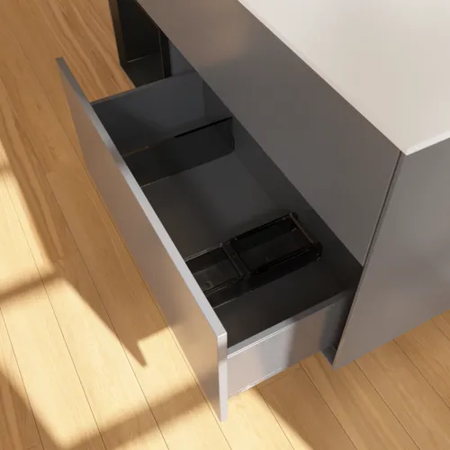 Obrázek VILLEROY BOCH Toaletní skříňka Finion, s osvětlením, 3 výsuvy, 1200 x 603 x 501 mm, antracitový matný lak / černý matný lak / bílé matné sklo #F821PDGK