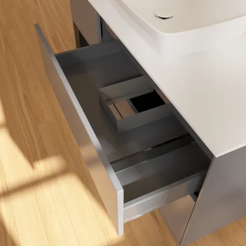 Obrázek VILLEROY BOCH Toaletní skříňka Finion, s osvětlením, 3 výsuvy, 1200 x 603 x 501 mm, antracitový matný lak / černý matný lak / bílé matné sklo #F821PDGK