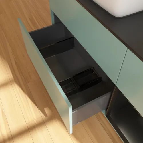 Bild von VILLEROY BOCH Finion Waschbeckenunterschrank, mit Beleuchtung, 3 Auszüge, 1200 x 603 x 501 mm, Olive Matt Lacquer / Black Matt Lacquer / Glass Black Matt #F812PDGM