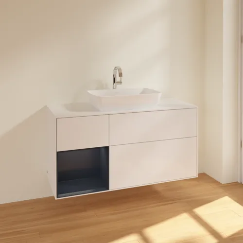 Bild von VILLEROY BOCH Finion Waschbeckenunterschrank, mit Beleuchtung, 3 Auszüge, 1200 x 603 x 501 mm, Glossy White Lacquer / Midnight Blue Matt Lacquer / Glass White Matt #F821HGGF