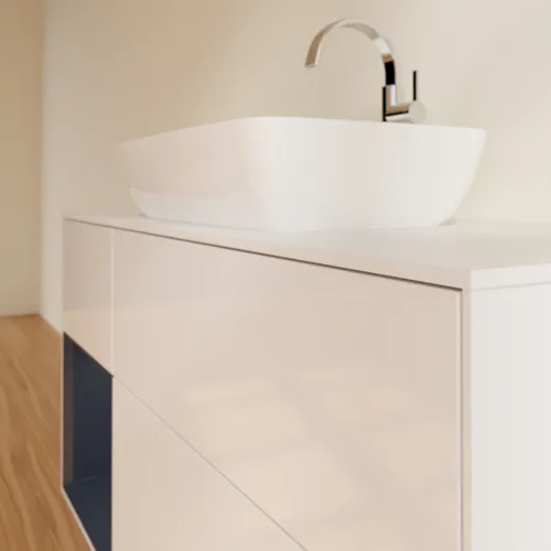 Bild von VILLEROY BOCH Finion Waschbeckenunterschrank, mit Beleuchtung, 3 Auszüge, 1200 x 603 x 501 mm, Glossy White Lacquer / Midnight Blue Matt Lacquer / Glass White Matt #F821HGGF
