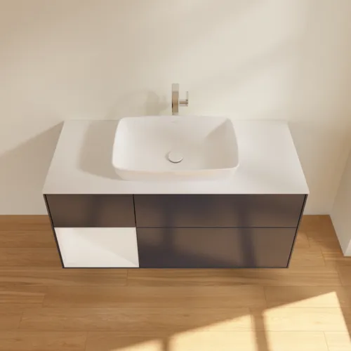 Bild von VILLEROY BOCH Finion Waschbeckenunterschrank, mit Beleuchtung, 3 Auszüge, 1200 x 603 x 501 mm, Midnight Blue Matt Lacquer / Glossy White Lacquer / Glass White Matt #F821GFHG