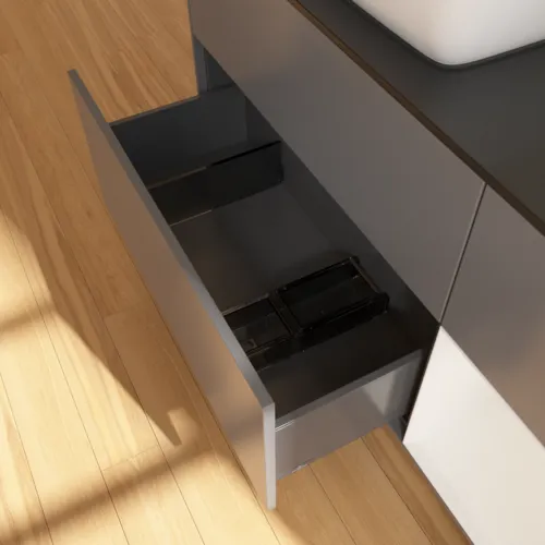 VILLEROY BOCH Finion Waschbeckenunterschrank, mit Beleuchtung, 3 Auszüge, 1200 x 603 x 501 mm, Anthracite Matt Lacquer / Glossy White Lacquer / Glass Black Matt #F812GFGK, Bild 7