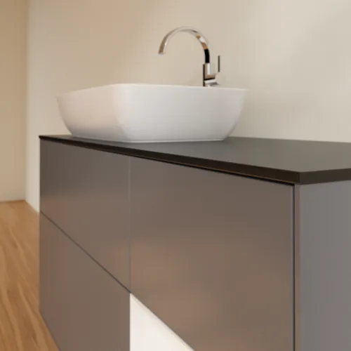 VILLEROY BOCH Finion Waschbeckenunterschrank, mit Beleuchtung, 3 Auszüge, 1200 x 603 x 501 mm, Anthracite Matt Lacquer / Glossy White Lacquer / Glass Black Matt #F812GFGK, Bild 6