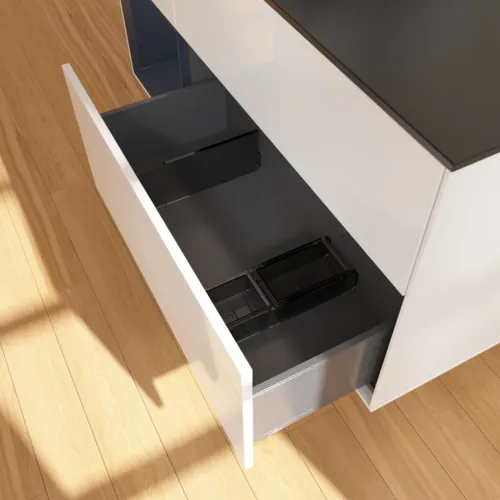 Bild von VILLEROY BOCH Finion Waschbeckenunterschrank, mit Beleuchtung, 3 Auszüge, 1200 x 603 x 501 mm, Glossy White Lacquer / Midnight Blue Matt Lacquer / Glass Black Matt #F822HGGF