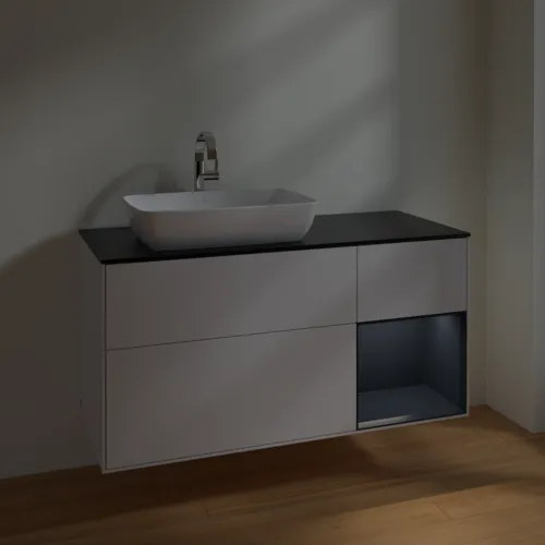 VILLEROY BOCH Finion Waschbeckenunterschrank, mit Beleuchtung, 3 Auszüge, 1200 x 603 x 501 mm, Glossy White Lacquer / Midnight Blue Matt Lacquer / Glass Black Matt #F812HGGF, Bild 5