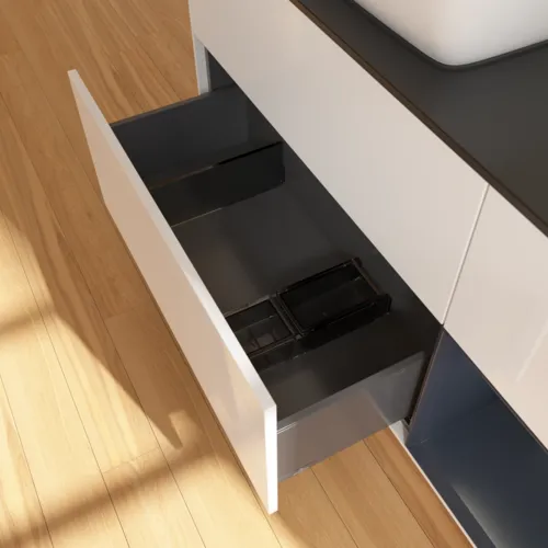 VILLEROY BOCH Finion Waschbeckenunterschrank, mit Beleuchtung, 3 Auszüge, 1200 x 603 x 501 mm, Glossy White Lacquer / Midnight Blue Matt Lacquer / Glass Black Matt #F812HGGF, Bild 7