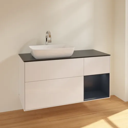 VILLEROY BOCH Finion Waschbeckenunterschrank, mit Beleuchtung, 3 Auszüge, 1200 x 603 x 501 mm, Glossy White Lacquer / Midnight Blue Matt Lacquer / Glass Black Matt #F812HGGF, Bild 2
