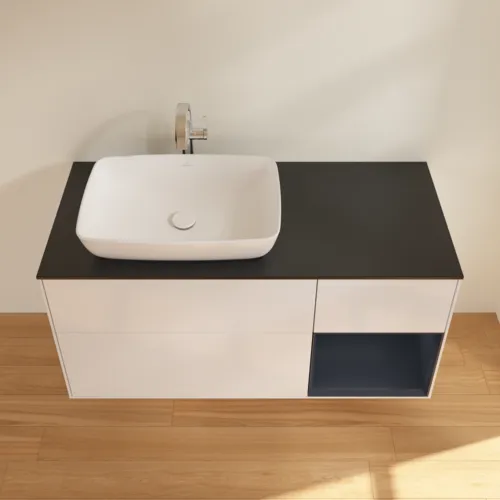 VILLEROY BOCH Finion Waschbeckenunterschrank, mit Beleuchtung, 3 Auszüge, 1200 x 603 x 501 mm, Glossy White Lacquer / Midnight Blue Matt Lacquer / Glass Black Matt #F812HGGF, Bild 4