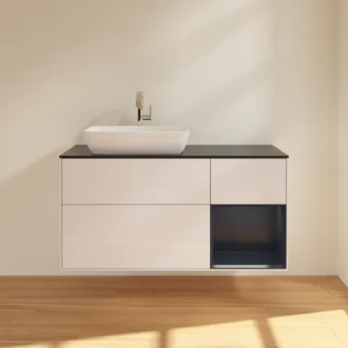 VILLEROY BOCH Finion Waschbeckenunterschrank, mit Beleuchtung, 3 Auszüge, 1200 x 603 x 501 mm, Glossy White Lacquer / Midnight Blue Matt Lacquer / Glass Black Matt #F812HGGF, Bild 3