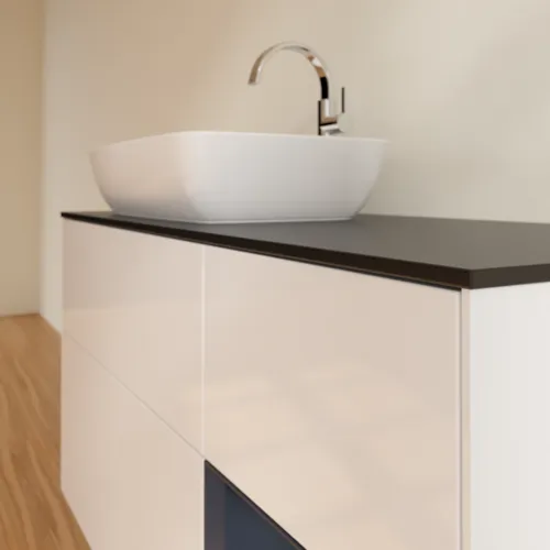 VILLEROY BOCH Finion Waschbeckenunterschrank, mit Beleuchtung, 3 Auszüge, 1200 x 603 x 501 mm, Glossy White Lacquer / Midnight Blue Matt Lacquer / Glass Black Matt #F812HGGF, Bild 6
