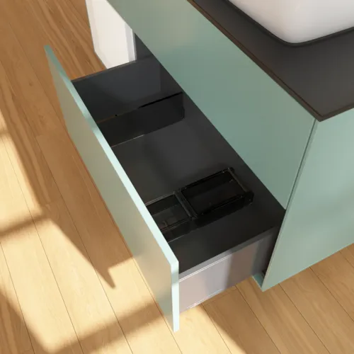 Bild von VILLEROY BOCH Finion Waschbeckenunterschrank, mit Beleuchtung, 3 Auszüge, 1200 x 603 x 501 mm, Olive Matt Lacquer / White Matt Lacquer / Glass Black Matt #F802MTGM