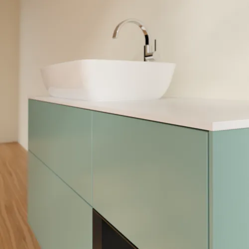 VILLEROY BOCH Finion Waschbeckenunterschrank, mit Beleuchtung, 3 Auszüge, 1200 x 603 x 501 mm, Olive Matt Lacquer / Black Matt Lacquer / Glass White Matt #F811PDGM, Bild 6