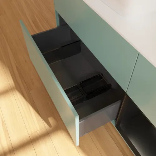 VILLEROY BOCH Finion Waschbeckenunterschrank, mit Beleuchtung, 3 Auszüge, 1200 x 603 x 501 mm, Olive Matt Lacquer / Black Matt Lacquer / Glass White Matt #F811PDGM, Bild 7