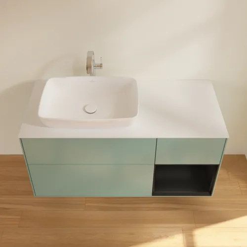 VILLEROY BOCH Finion Waschbeckenunterschrank, mit Beleuchtung, 3 Auszüge, 1200 x 603 x 501 mm, Olive Matt Lacquer / Black Matt Lacquer / Glass White Matt #F811PDGM, Bild 4
